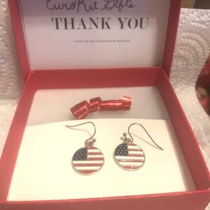 NEW Patriotic American Flag Round Disc metal Earrings NWT